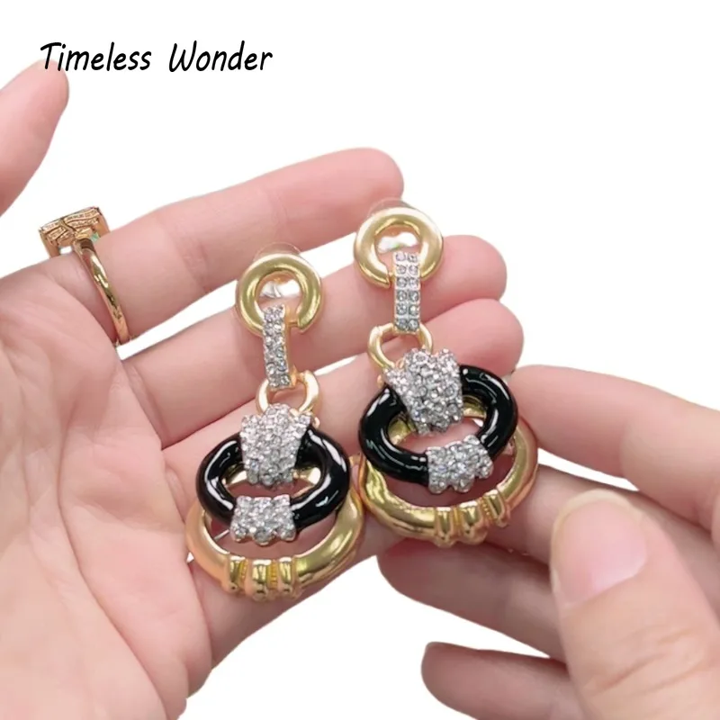 Timeless Wonder Retro Enamel Zircon Geo Stud Earrings for Women Designer Jewelry Runway Chinese Style Gift Top Sweet Cute 5111