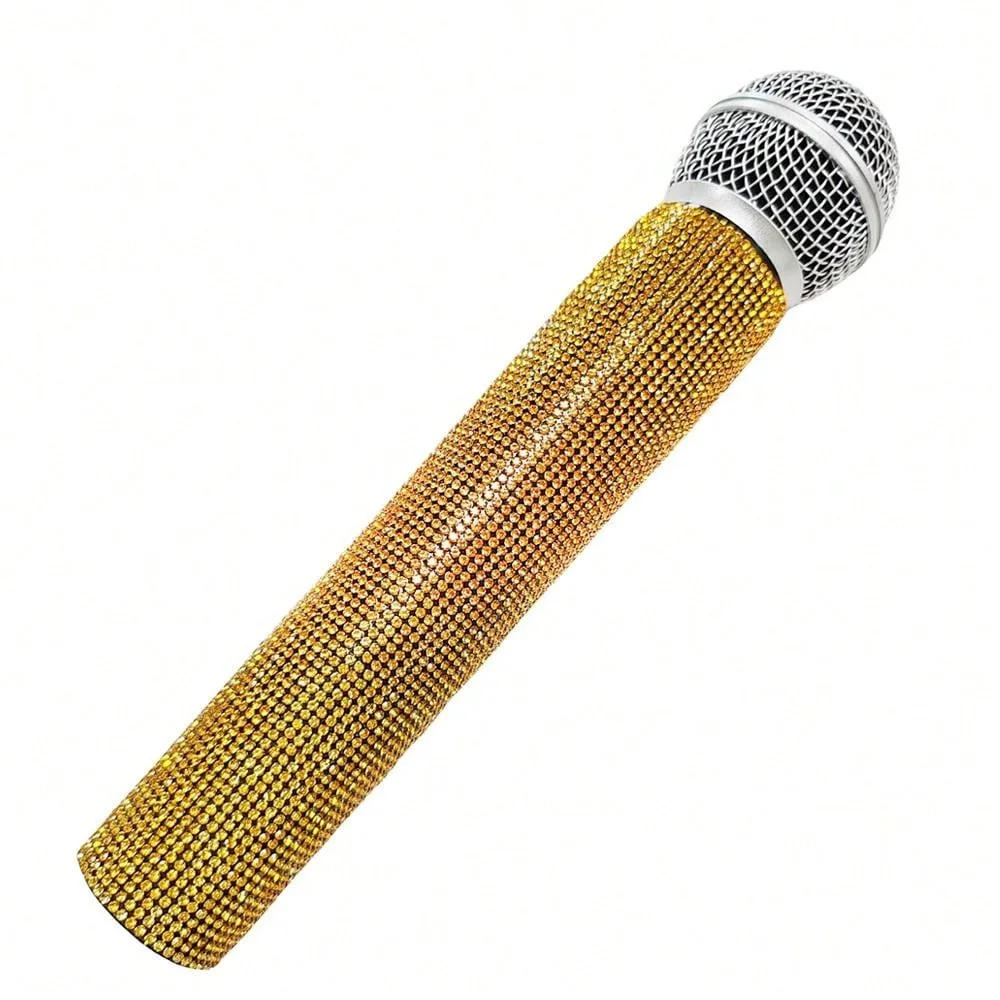 Sparkly Rhinestone Simulation Microphone Props Fake Microphone For Home Bar Party Decoration Ornaments Singing Speaking Practice