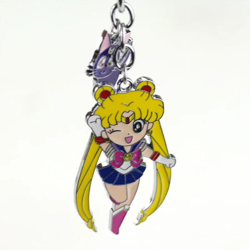 Sailor Moon Kawaii Tsukino Usagi Pendant Keychain Cartoon Metal Enamel Keyring for Backpack Ornament Toy Birthday Gift