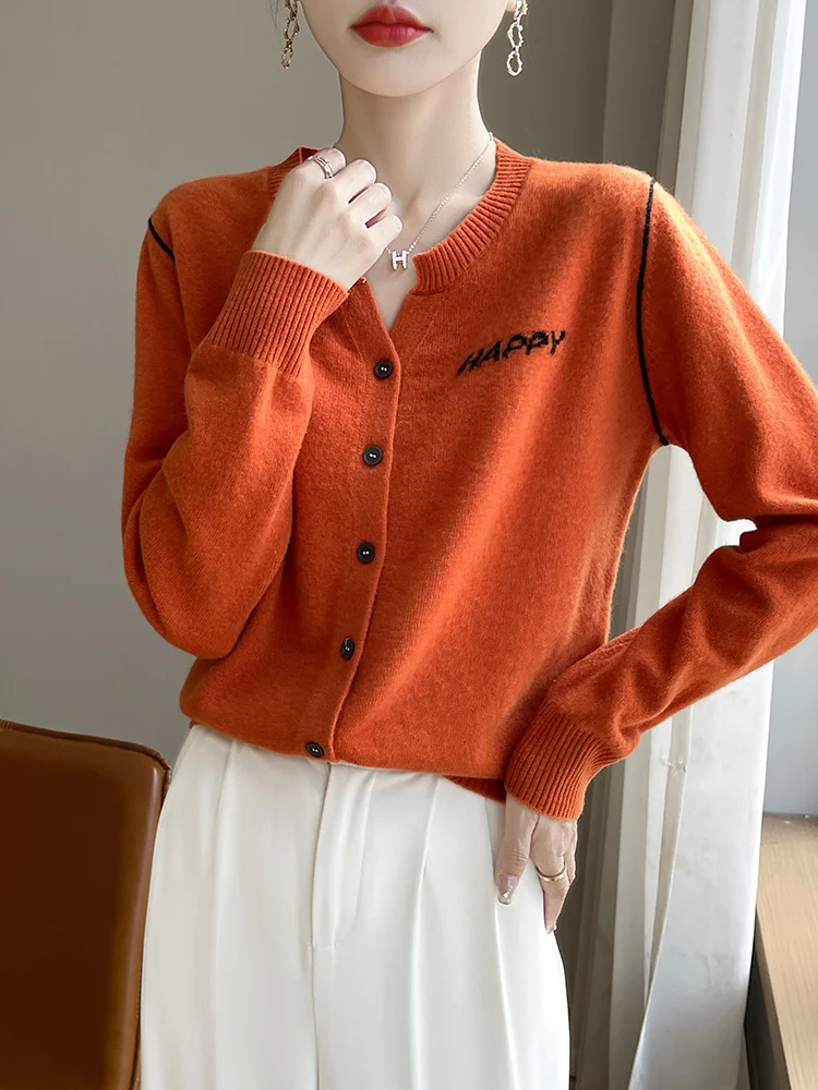 

Кардиган из 100% мериносовой шерсти, женский осенне-зимний свитер, кашемировый воротник-ножницы, трикотаж в корейском стиле, мягкая одежда, топы