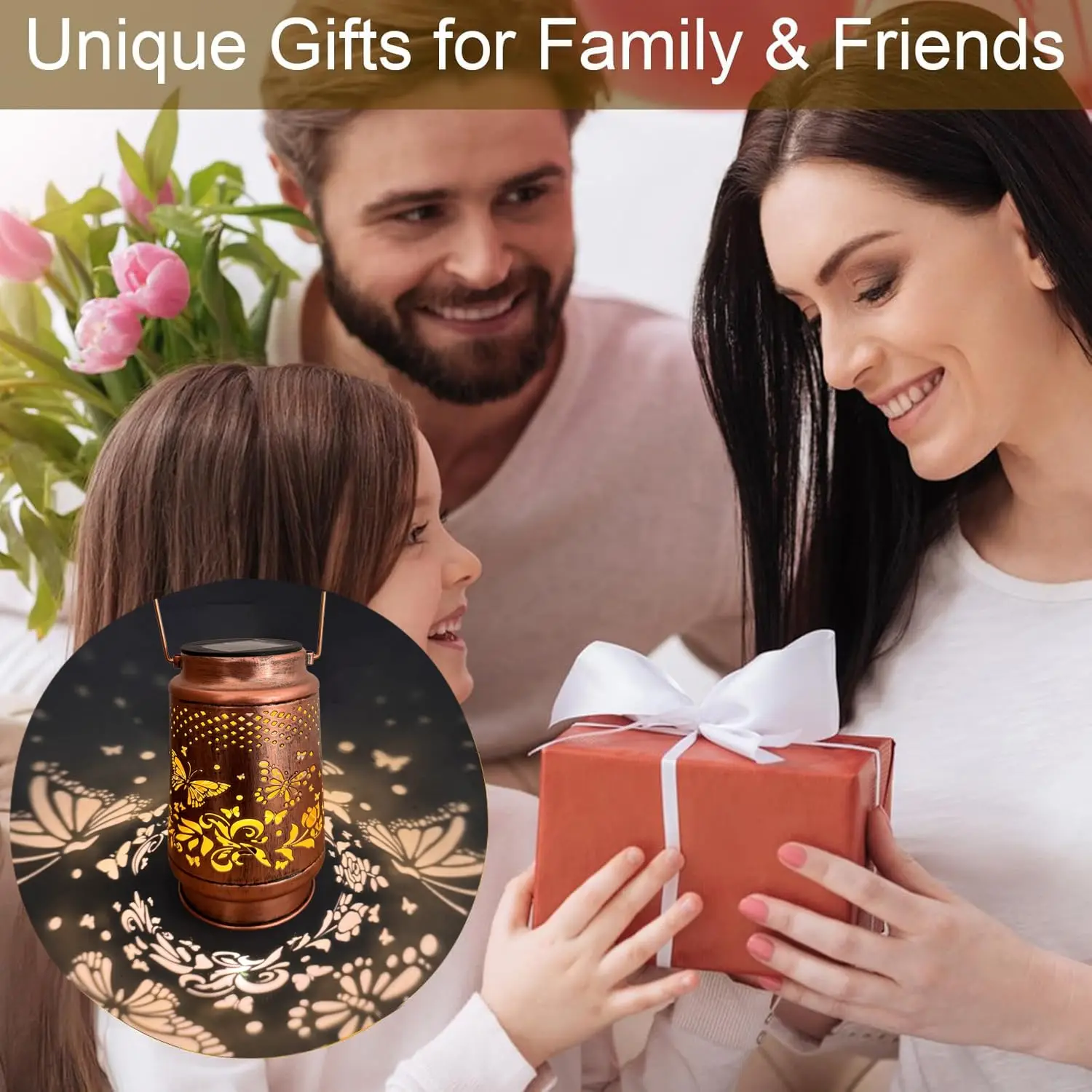 Solar Lanterns Outdoor Hanging Butterfly Hollowed-Out Metal Waterproof Light Garden Decor Light for Christmas Birthday Mom Gift