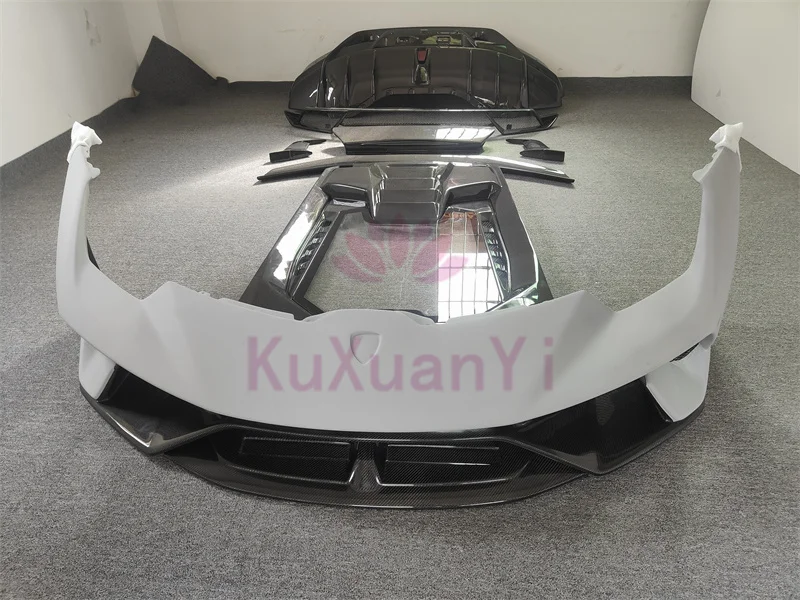 Upgraded carbon fiber P-style front and rear bumpers engine hood spoiler body kit for Lamborghini Huracan LP580 610 body kit