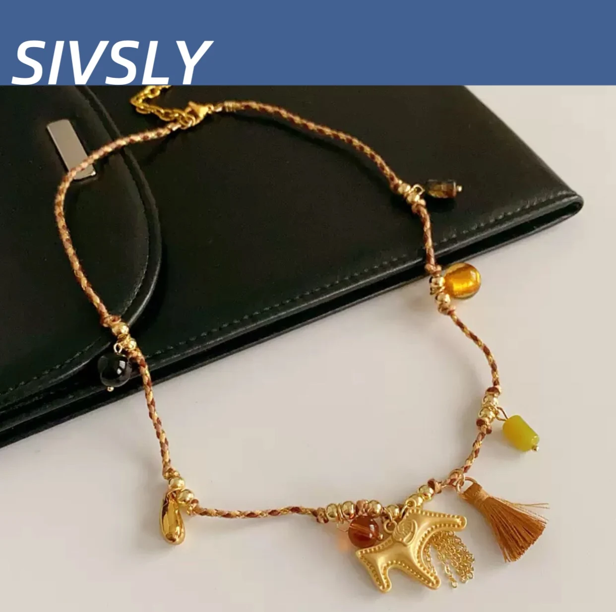

Retro Maillard woven hot sale pendant necklace fashionable simple and versatile collar chain design sense luxurious accessories