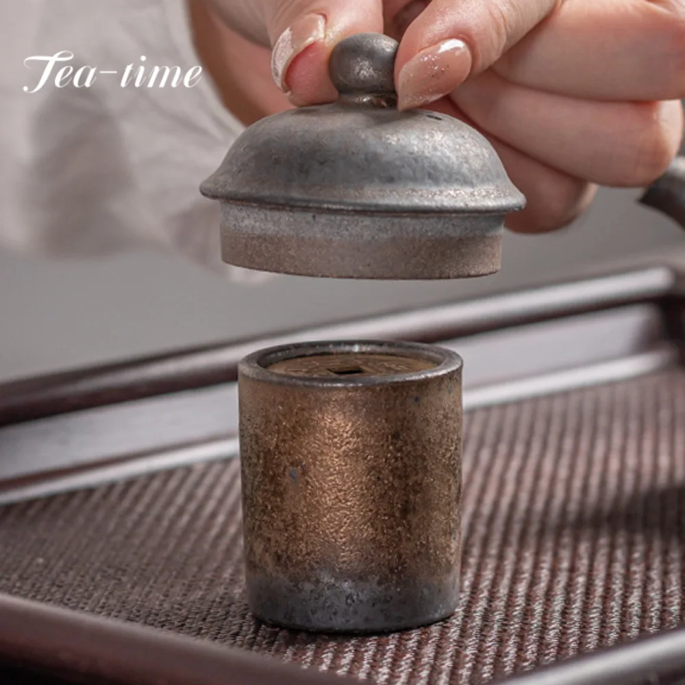 Handmade Stoneware Lid Holder Copper Coin Cover Set Cover Holder Kung Fu Tea Set Tea Ceremony Teapot Cover Bowl Cover Holder