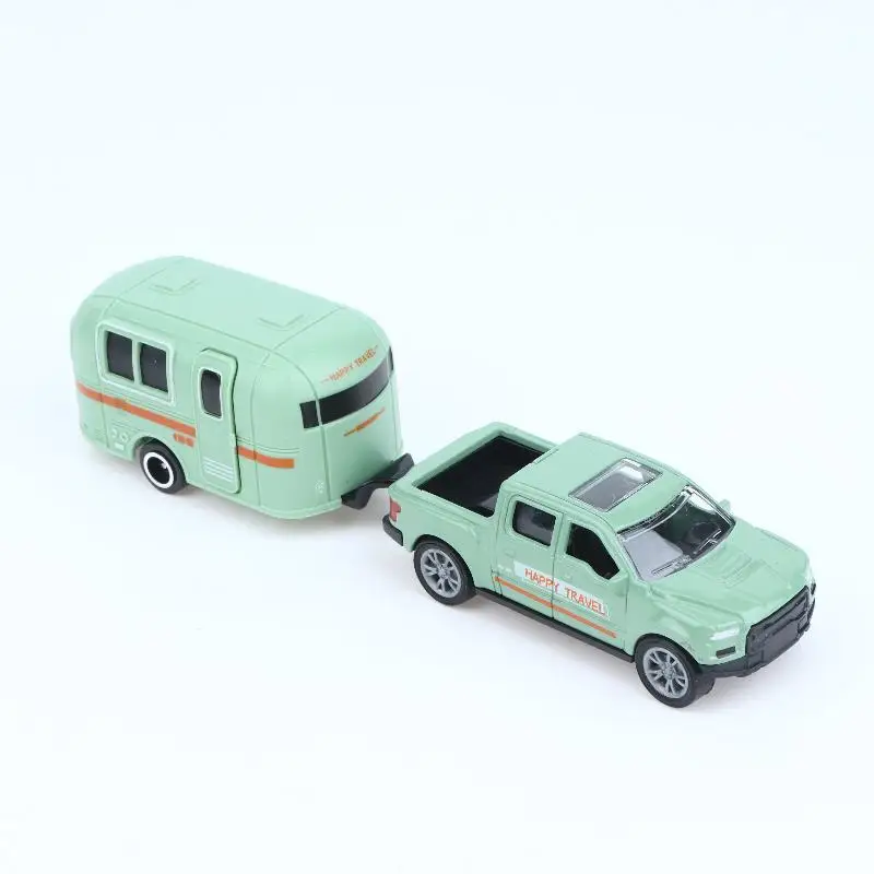 1:64 Alloy Diecast Pickup Caravan Model Highly Detailed Interior Pull Back Mini Car for Collection Hobby Boys Gift Desk Ornament