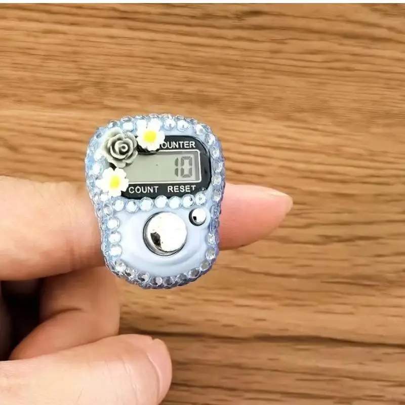 Mini Digital Finger Tally LCD Counter Reset With Flowers For Prayer Knitting Sport Counting