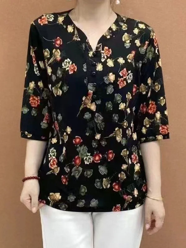 تي شيرت نسائي صيفي جديد بتصميم عصري فضفاض وطباعة أنيقة، قمة أنيقة تمنح إطلالة شابة، مصنوعة من مزيج البوليستر والحرير المريح. #3