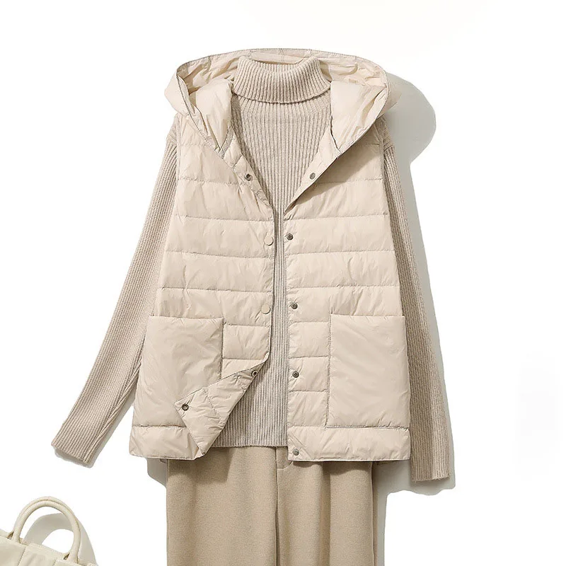 SEDUTMO Winter Pocket Duck Down Women Vest Jackets Slim Hooded Waistcoat Autumn Oversize Pocket Casual Parkas ED2125