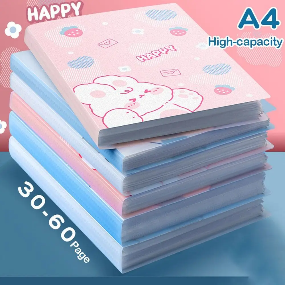 Bolsa de archivos de gran capacidad con dibujos animados A4, carpeta de archivos, almacenamiento de papel de prueba para estudiantes, papelería escolar y de oficina, 30/40/60 páginas