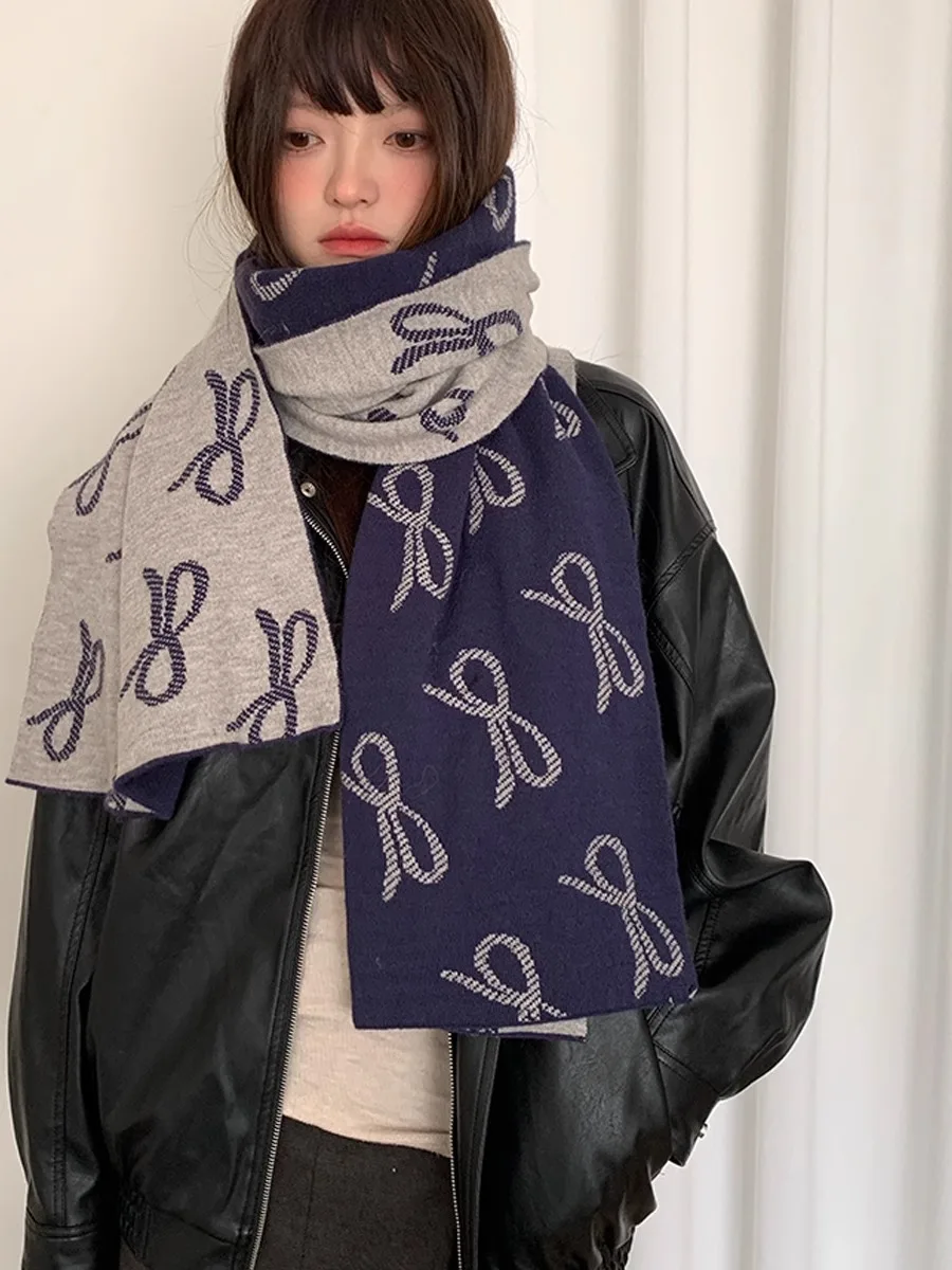 

Butterfly Bow Embroidered Double-sided Scarf For Women, Winter Korean-Style Warm Neck Scarf, Versatile Scarf and Shaw