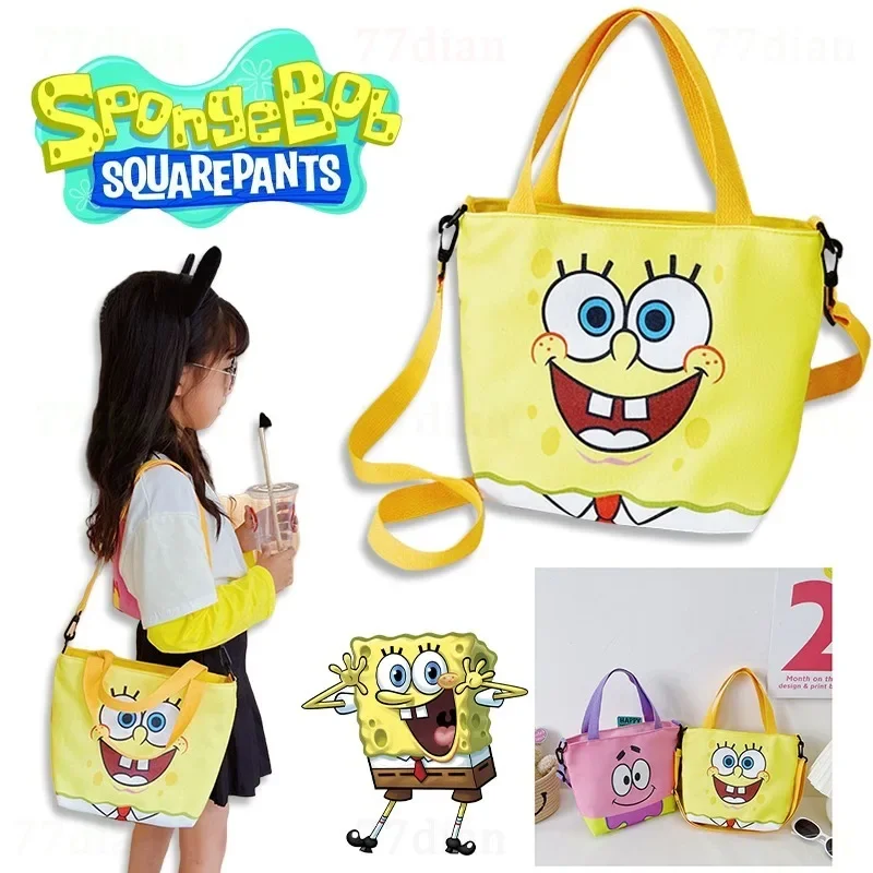 SpongeBob Messenger Bag Kids Cartoon Cute Canvas Travel Anime Boys Girls Kindergarten Children Tote Lunch Shoulder Storage Bags