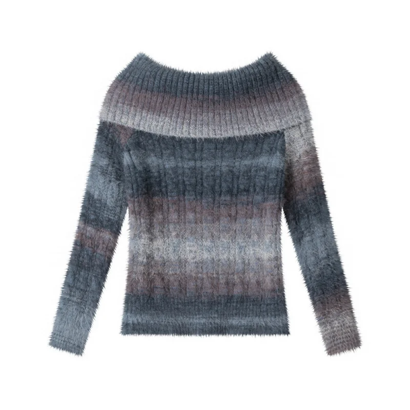 سترة محبوكة بأكمام طويلة مكشوفة الأكتاف على الطراز الأمريكي الجديد للنساء، بلوفر للخريف والشتاء #6