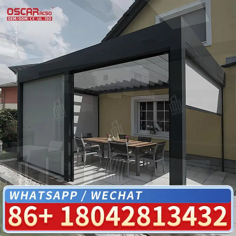 Motorized Metal Waterproof Windproof Zip Track Roller Blinds for Outdoor Patio Balcony Elevating Screens Rolling Blind