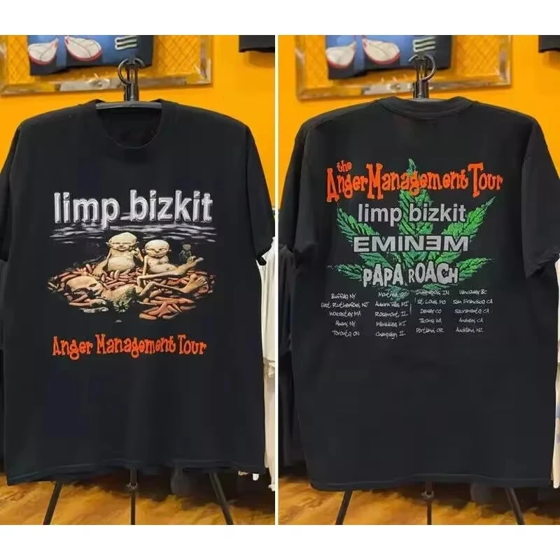 Vintage Limp Bizkit Eminem Papa Roach Anger Management Tour Y2K Metal Band Graphic T-Shirt Cotton Men Women Streetwear Tee