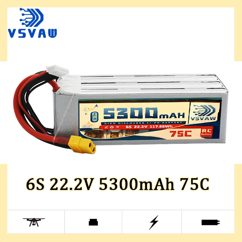 Akumulator Lipo VSVAW 6S 5300mAh złącze XT90 / XT60 75C 22.2V do drona, quadcoptera FPV, helikoptera, samolotu, samochodu, łodzi