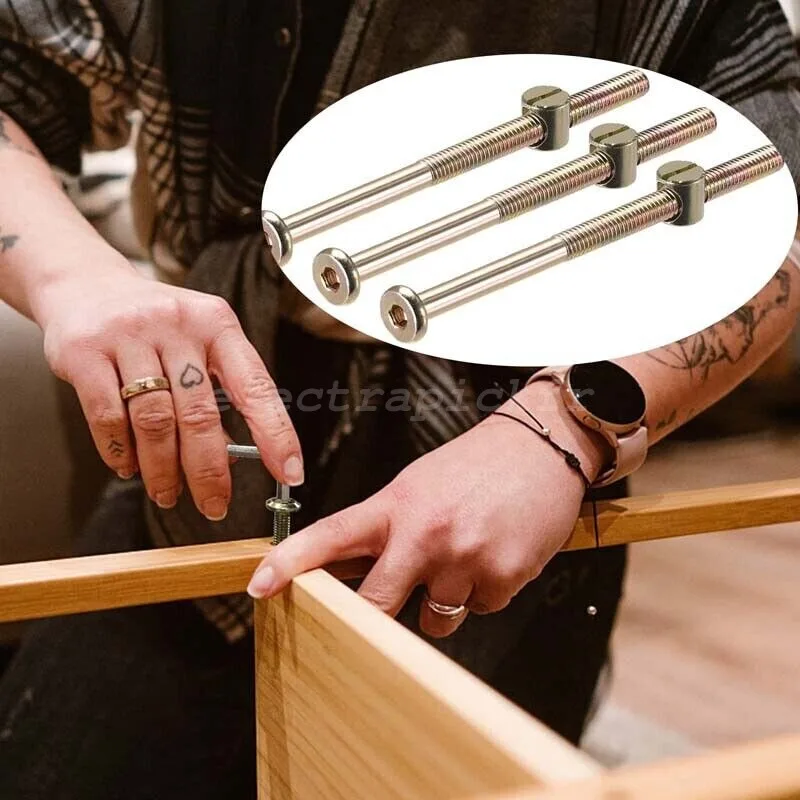 25Set Furniture Bolts and Barrel Nuts Cot Bed Furniture Connecting Bolts Barrel Nut M6 Allen Head Furniture Cot Crib Bed Bolt view 5