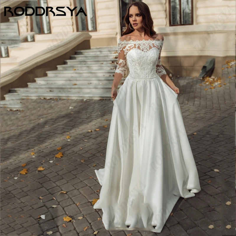 RODDRSYA-Robe de mariée vintage en dentelle pour femme, col bateau, satin doux, ligne A, patients, quelle que soit la tension meurtrière, dos, Rosa DD Robe de mariée vintage en dentelle pour femme, col bateau, satin do