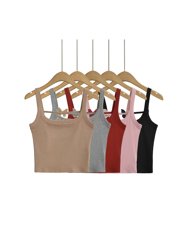 Camisole en fibre de style Lust pur pour femmes, dos sexy, papillon creux, mince, jarretelles courtes, vêtements féminins en Y, fille chaude, été