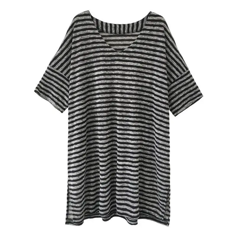 Plus Size 8XL 150kg T Shirt Women Striped Punk T-shirt O-Neck Casual Harajuku Short Sleeve Korean Shirt Camiseta Feminina Top