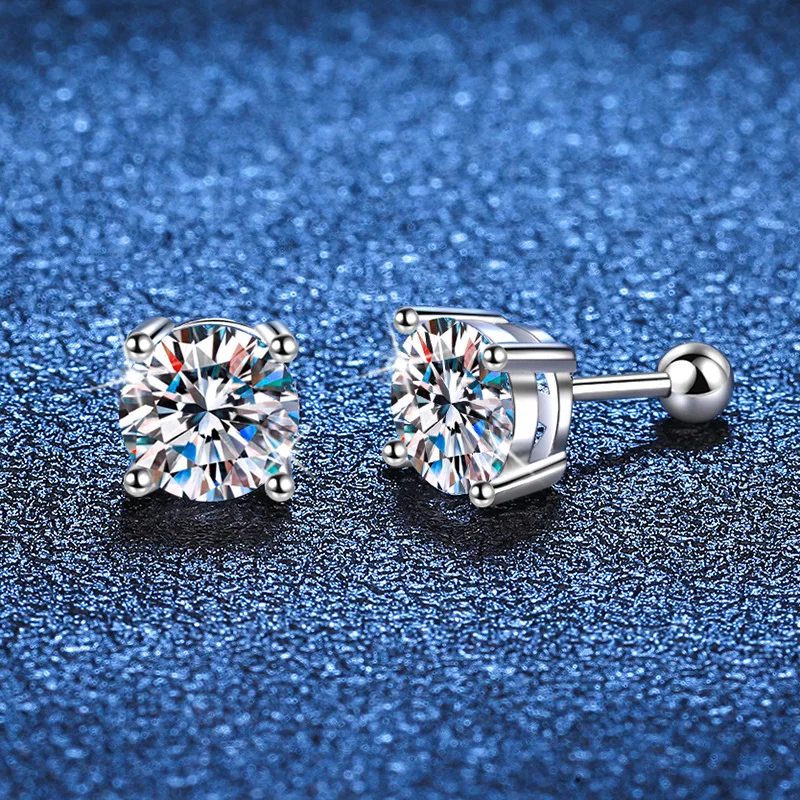 D Color Moissanite Screw Earrings Four Claw Diamond Unisex Earrings Moissanite Earrings Platinum PT950 Mark