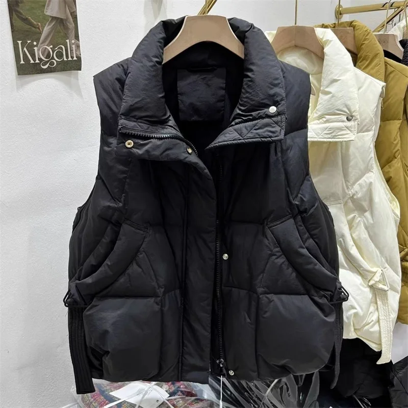 2034 Autumn Winter Tooling Down Cotton Vest Women Fashion Korean Short Padded Thick Warm Sleeveless Waistcoat Parkas Female Tops