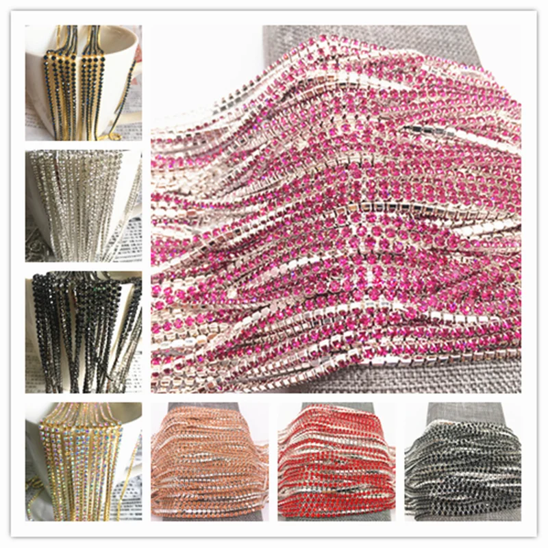 

Wholesale 1-Row 1 yard SS6 Cystal Rhinestone Trim Close Cup Chain Claw DIY Jewelry Making