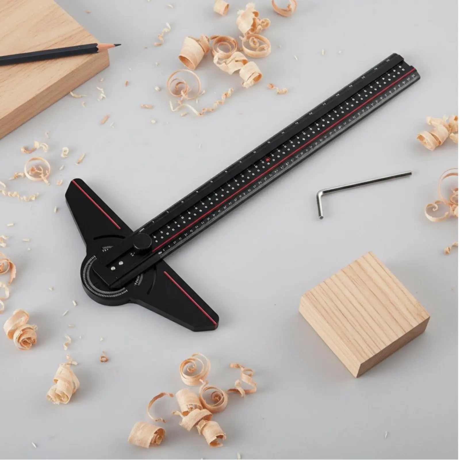

Aluminum Alloy Scribing T-Ruler Double Scale (Inch/CM) Adjustable T-Shaped Ruler Ruler Multi-Angle Measuring Tool