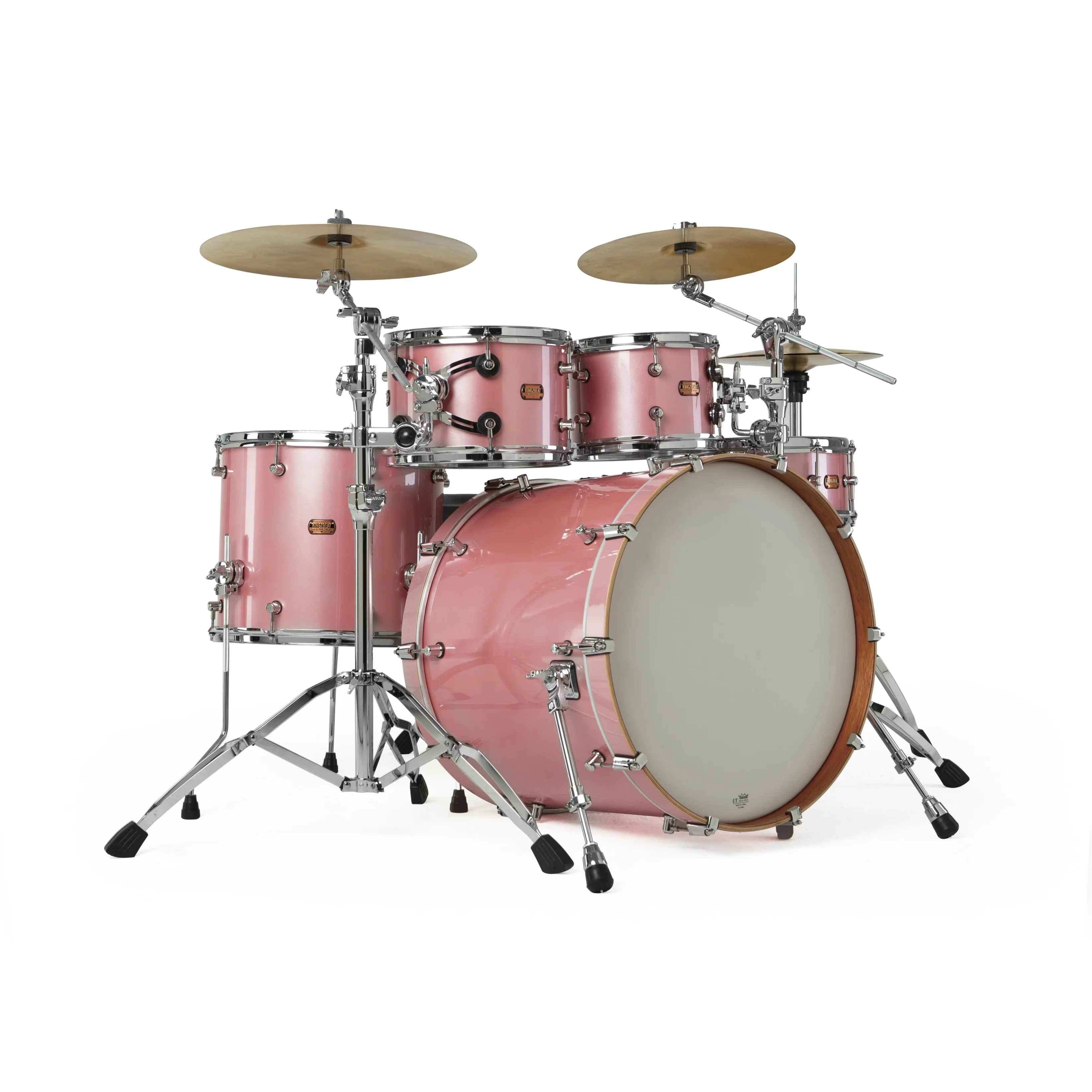 High‑End Gloss Pink Mahogany Wood Acoustic Drum Kit Percussion Instrument for Beginner and Professional Drummers