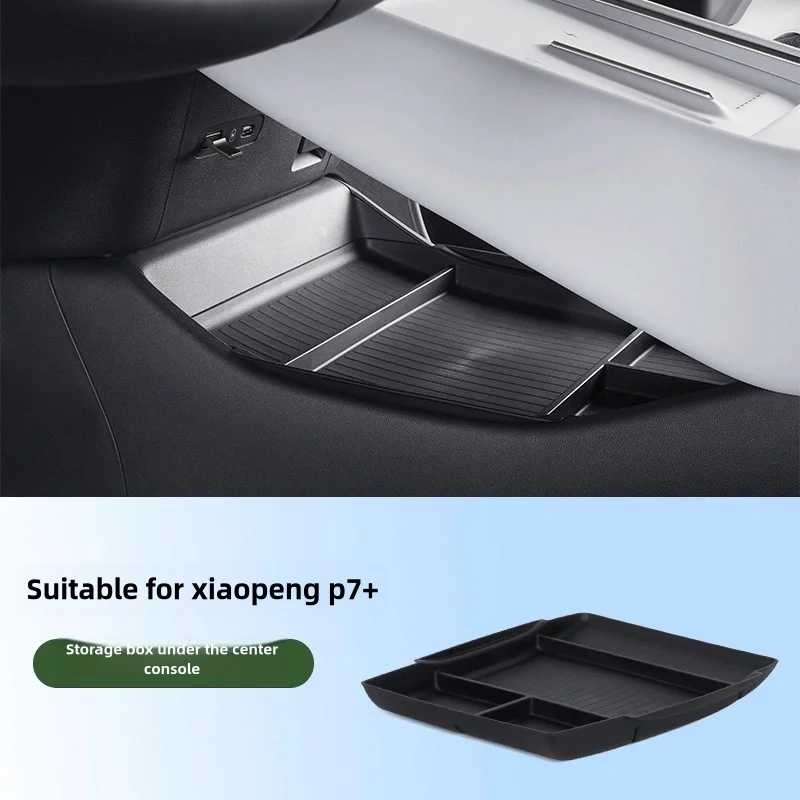 ل Xpeng P7 + 2022-2025 صندوق تخزين منظم تحت وحدة التحكم المركزية مع وسادة سيليكون الحصير صندوق تخزين السيارة السفلي