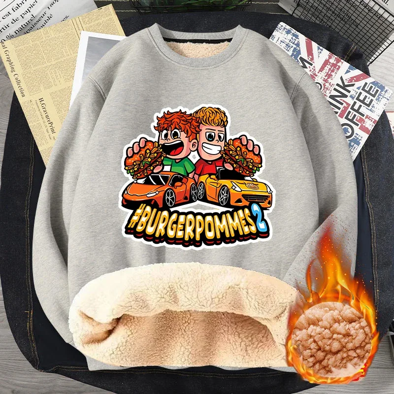 Burgerpommes Icrimax Adult Lamb Fleece Sportswear Boy Girl Anime Figures Print Hoodie Hoodie Winter Warm Thick Clothes Top Gifts