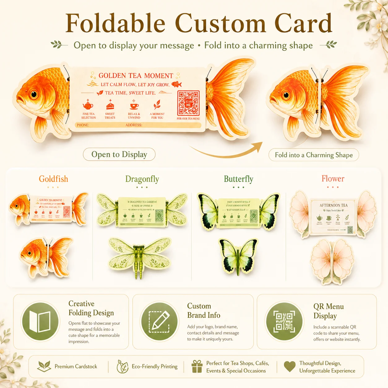 Personalized Custom Folding Cards, Customizable with Patterns and Text, Suitable for Any Occasion, to Enhance Your Desktop and Enrich Your Environment, Making Your Life More Elegant and Free-Spirited