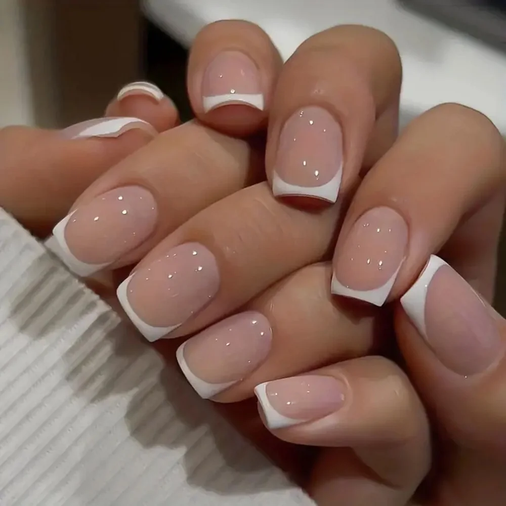 24pcs Short Square White French Manicure Nails Simple Classic Girly Versatile High-Quality Removable Artificial Nails