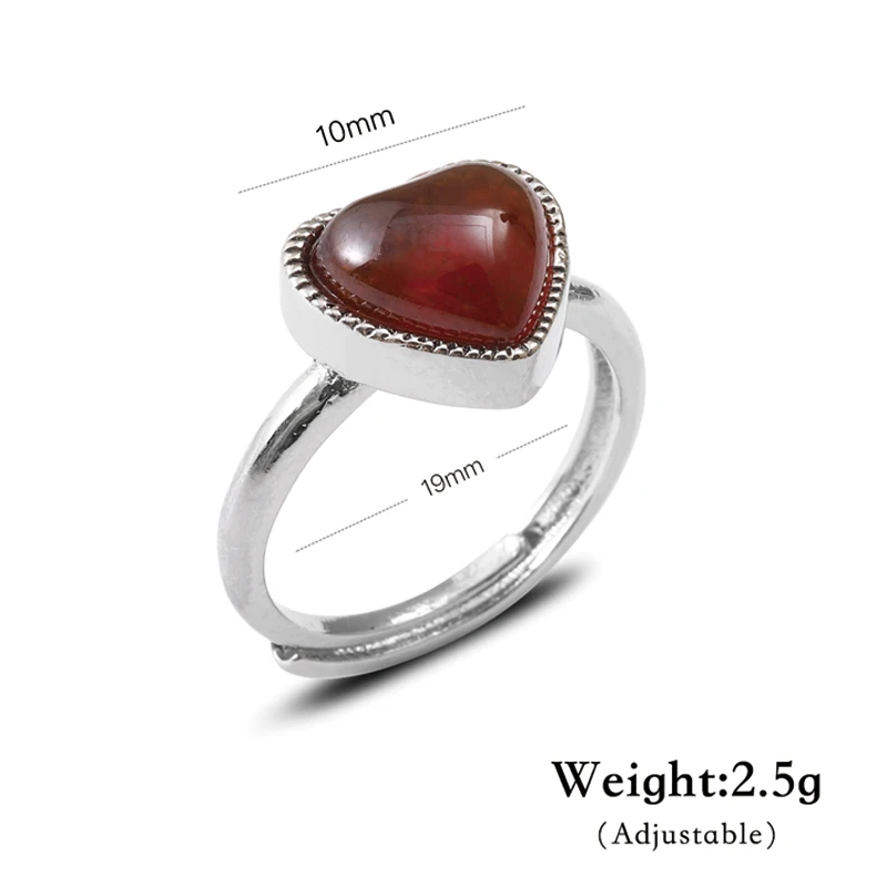 Luxury Heart Gemstone Adjustable Ring Reiki Healing Rose Quartz Amethyst Opal Stone Aventurine Ring Anniversary Wedding Jewelry