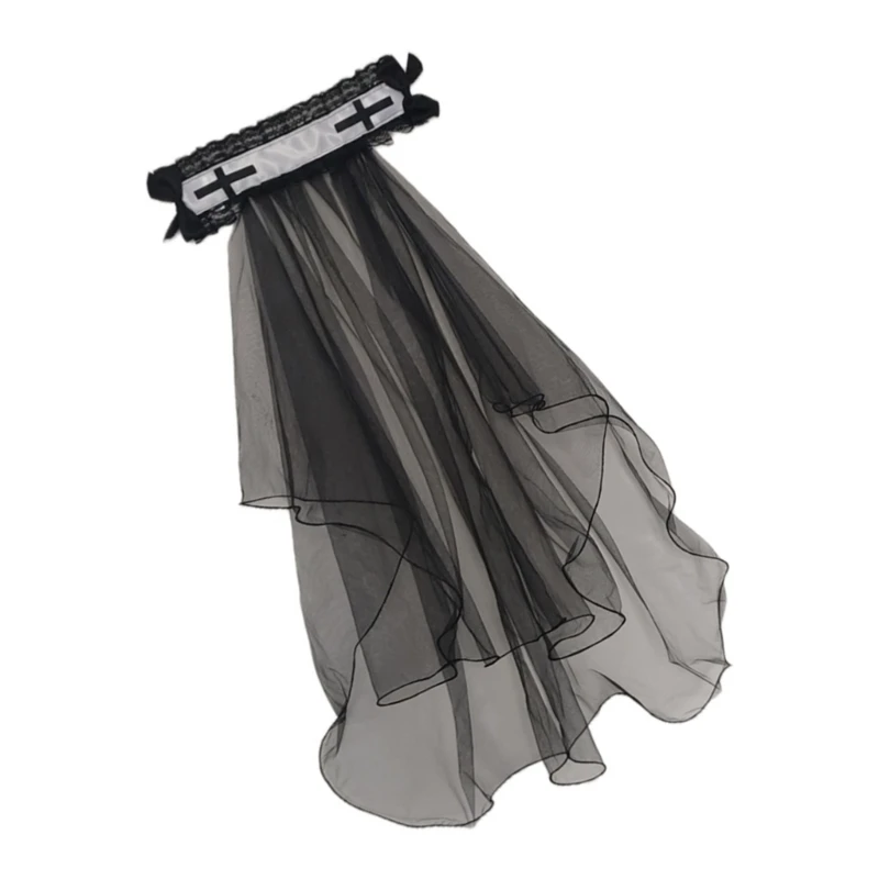 A2ES Punk Black Veil with Hairband Multiuse Black Headpiece for Weddings and Parties Halloween Costume Headwear