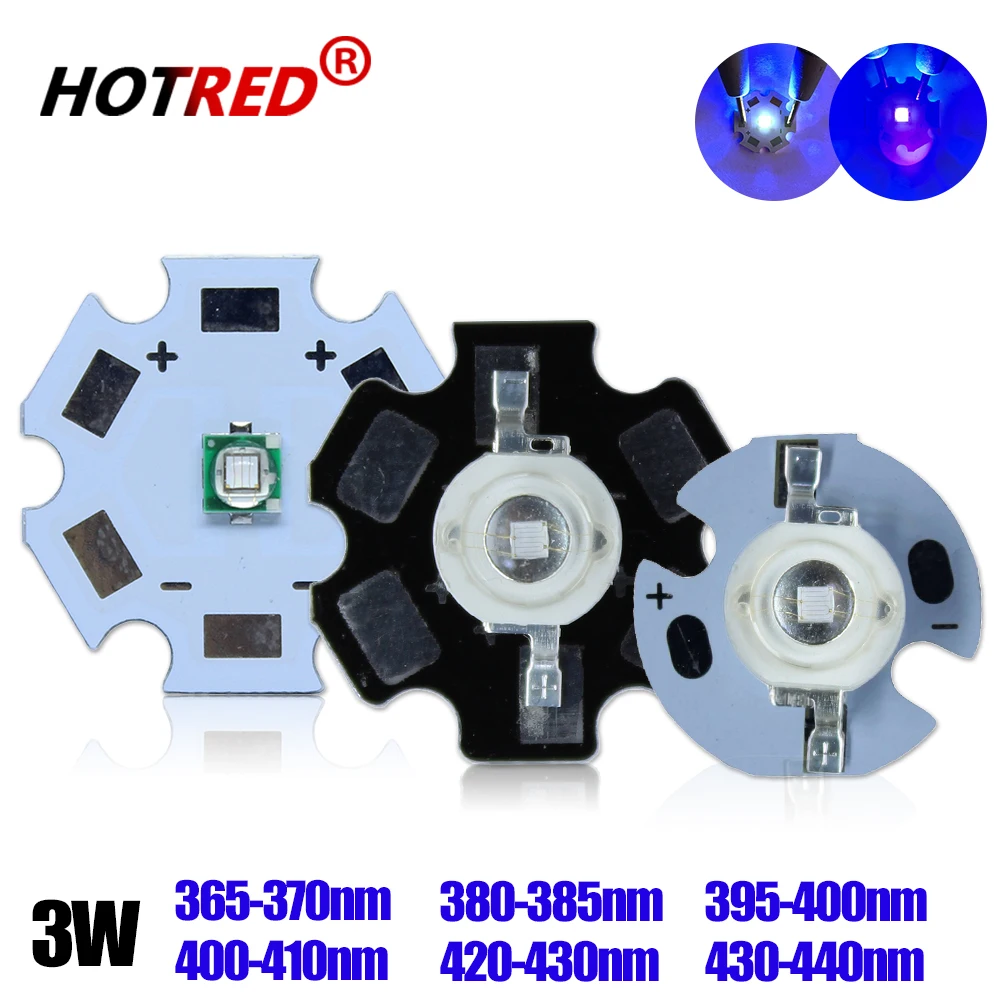 1-10szt 3W 3535 UV Purple High Power LED Lamp Chip 365nm 385nm 395nm 400nm 410nm 420nm 430nm Beads Ultra Violet Light With PCB