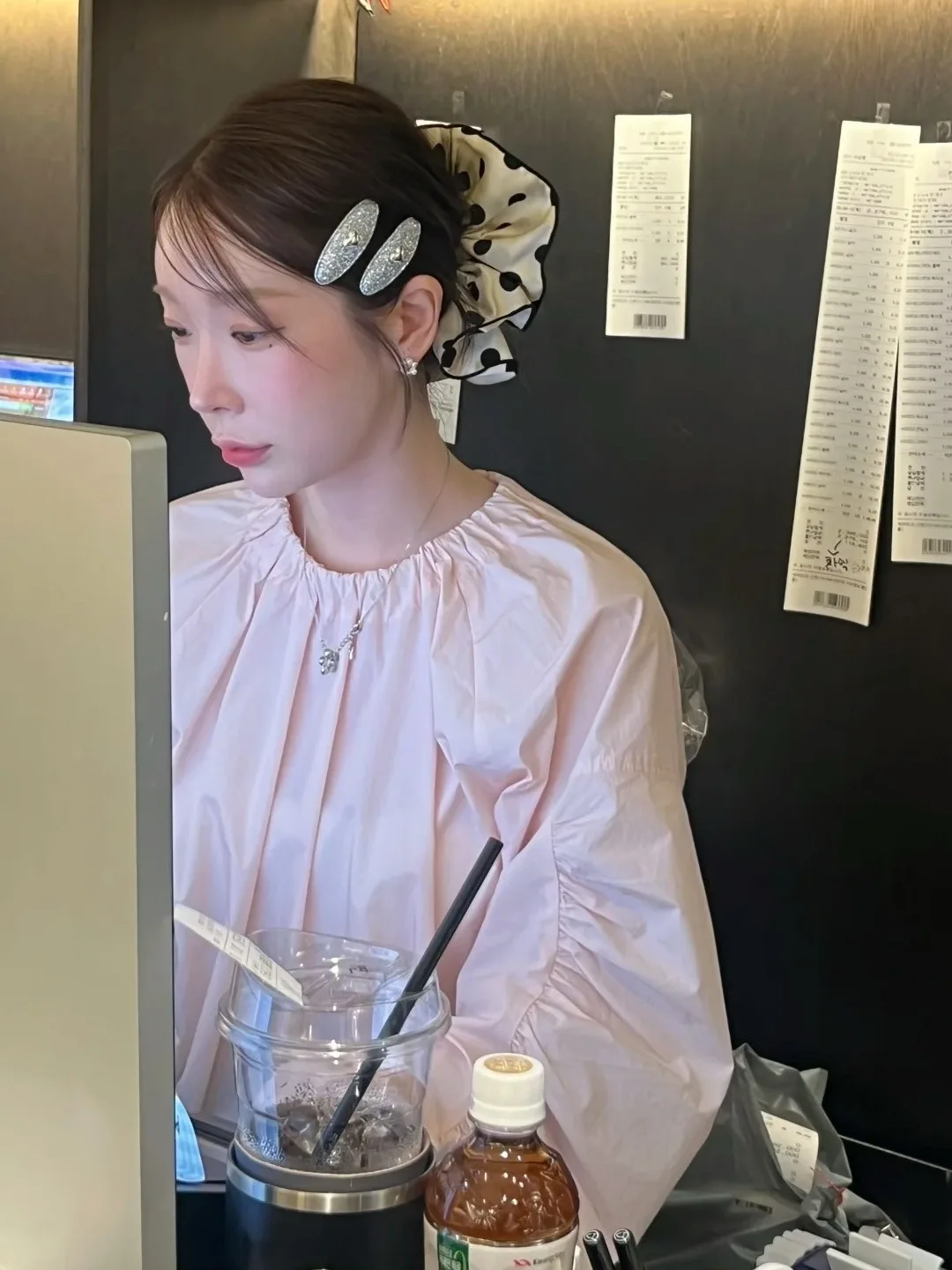 

Chic Women's Long Sve irt Loose Fit Ele Pink Lantern Sve Early Autumn New Sle Versatile Sweetn for Ladies