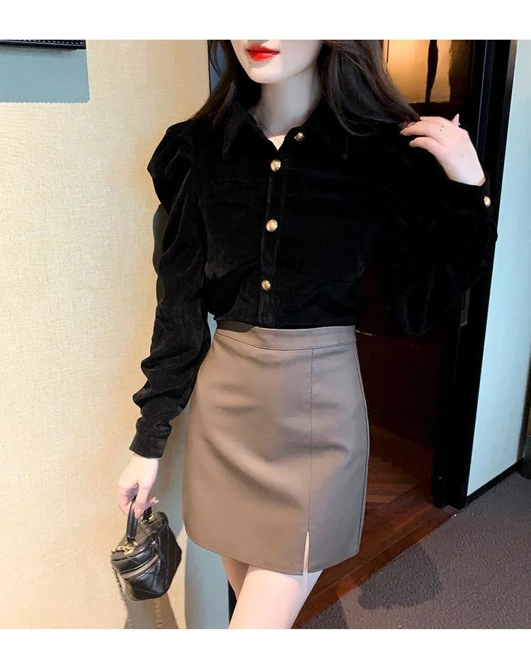 Velvet Long Sleeve Shirt Women\'s Design Fashion Vintage Clothes for Women Tops Shirts Blouses