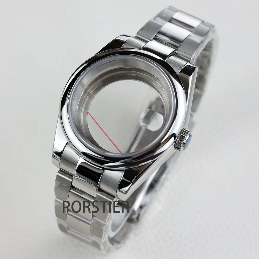 

36/39mm NH35 Watch Case Sapphire Glass Waterproof for NH35 NH36 movement 28.5mm Dial Date just Stainless steel Polish Bracelet