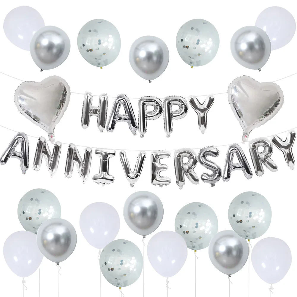 Happy Anniversary Foil Balloon Banner with Confetti Balloons for Anniversary Celebrations Surprise Events Romantic Night Wedding