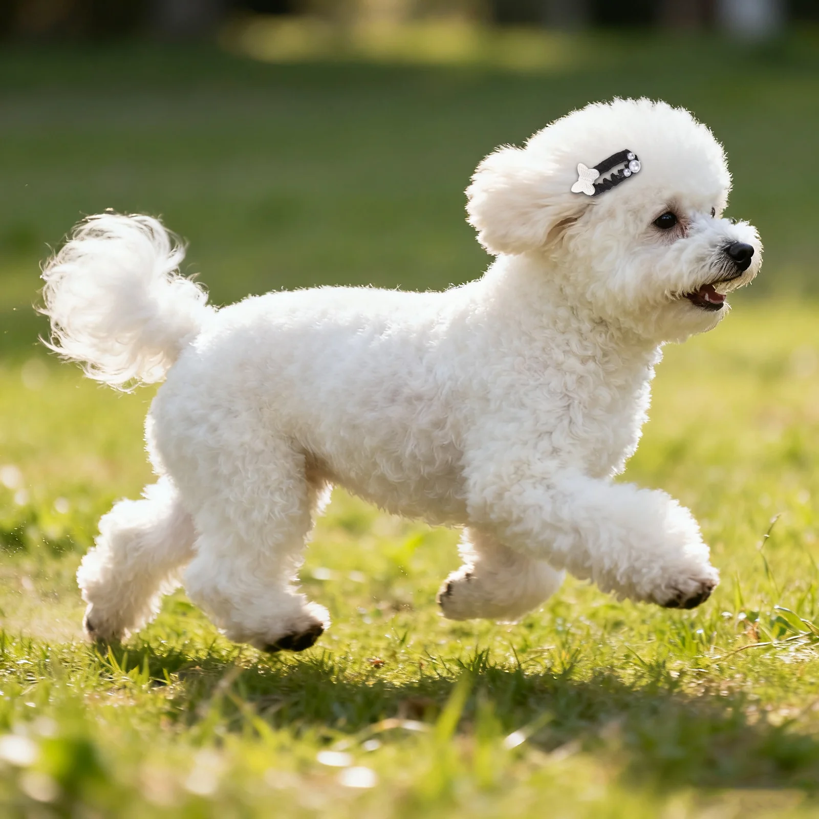 犬猫用ペットヘアクリップ4個、パールビーズ、蝶、ハート、リボンデザイン、小型爪クリップ、子犬子猫用ファッションアクセサリー