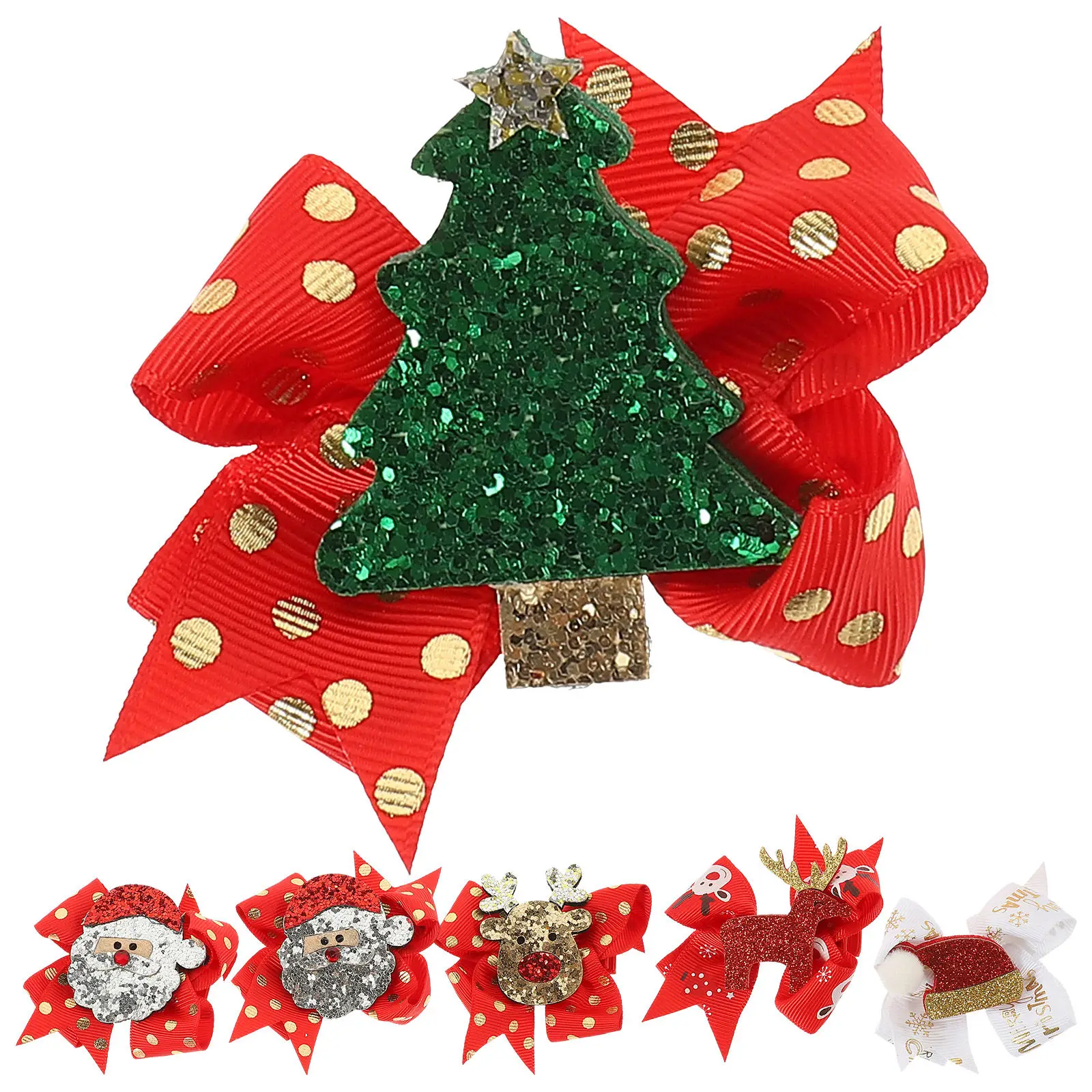 

Набор из 6 рождественских заколок для волос с бантиками, долговечные, не деформирующиеся аксессуары для волос для девочек, подарок на праздник