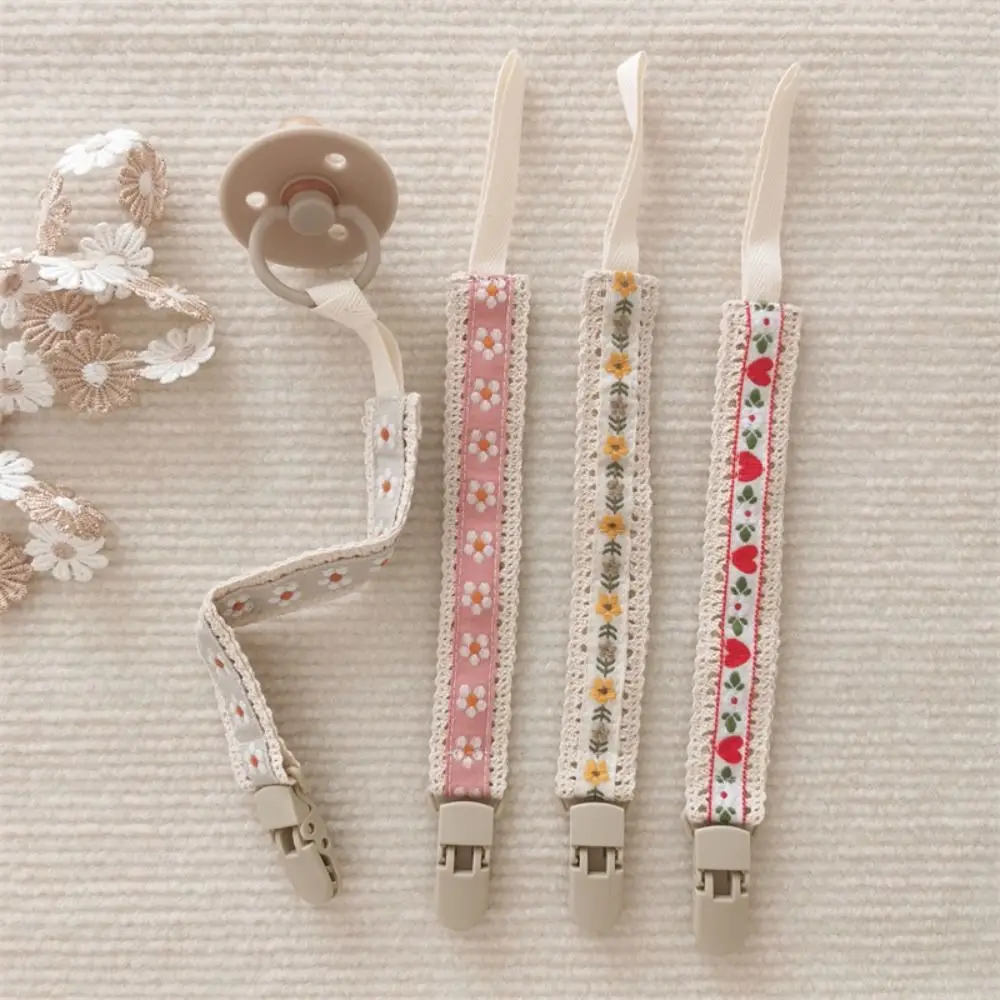 العرقية نمط الطفل القماش هوة سلسلة التطريز الأزهار قابل للتعديل مهديء حامل الدمية كليب عضاضة اللعب الأشرطة #3