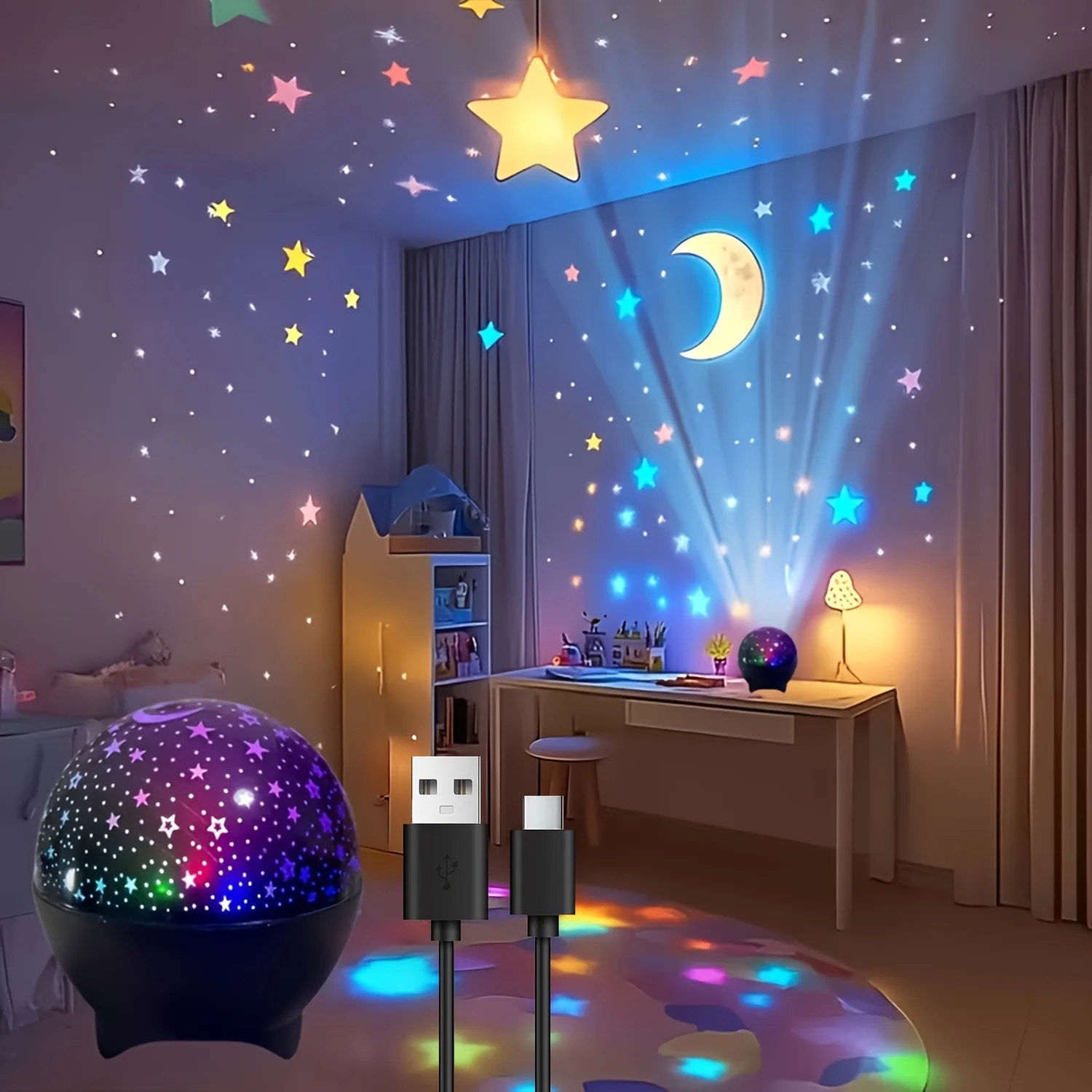 Star And Projection Lamp with 7 Colors for Bedroom Gaming Living Room Night Light Fantasy Theme Desktop Installation USB