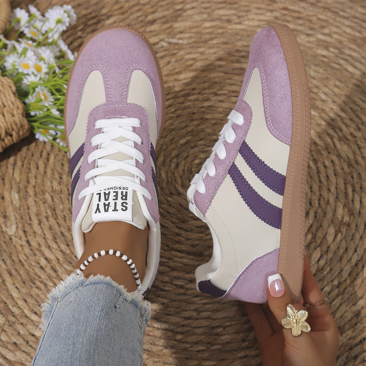 Women Women Retro Striped Sneakers, Lace Up Low Top Casual Footwear, Fashion Daily Walking Trendy Training Shoes - Aliexpress Deal