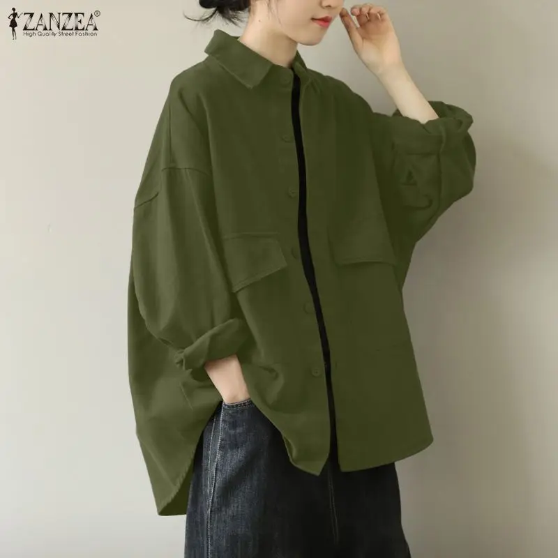 

Женские рубашки ZANZEA оверсайз с асимметричным подолом, отложным воротником, длинными рукавами, на пуговицах, свободного кроя, весна-лето, уличный стиль