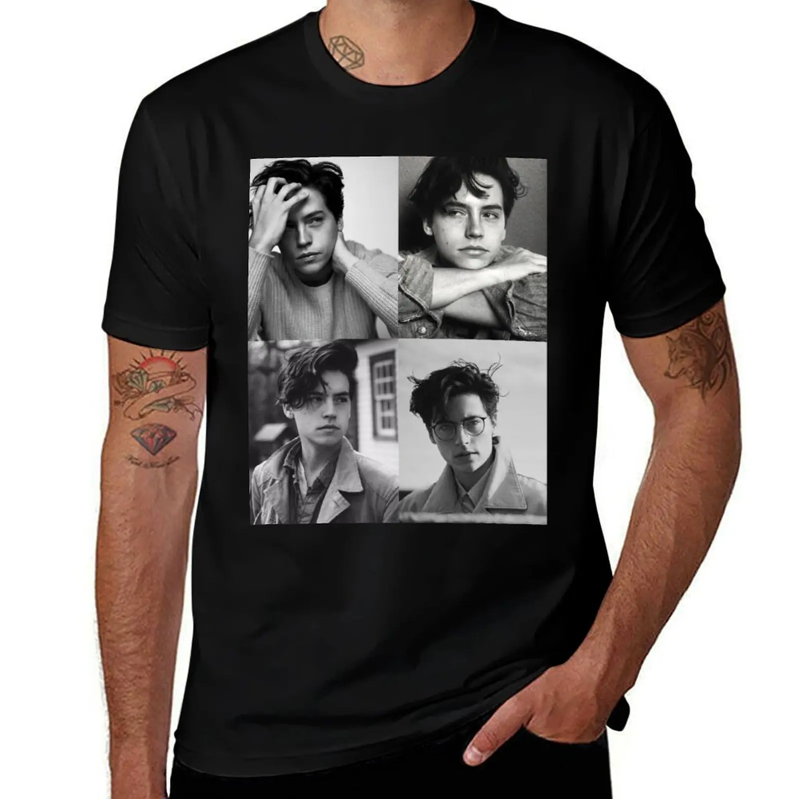 

Cole Sprouse Collage B&W T-Shirt Fashion Pattern Printed Tee Shirt