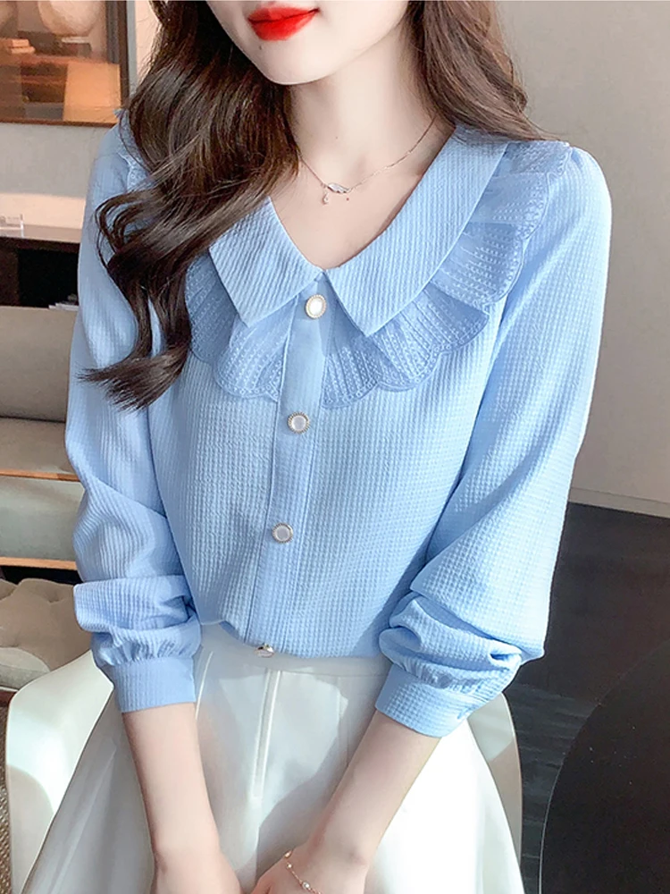 

Корейская женская блузка с воротником-стойкой и одной пуговицей, свободного кроя, с длинными рукавами, весенняя новинка, универсальный элегантный топ