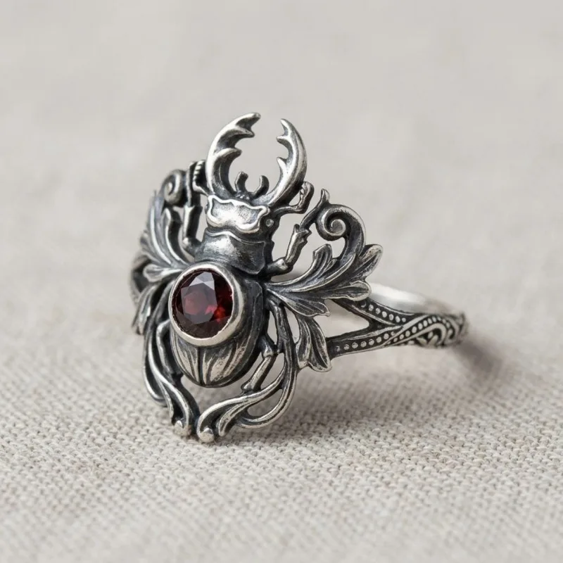 Jianjie Personalized Insect Design Widerings for Women Red Zircon Unique Easter Day Party Fashion Jewelry Accessories