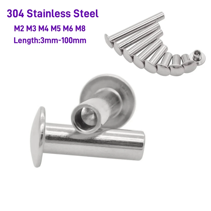5~100pcs M2M3M4M5M6M8 304 A2 Stainless Steel Round Flat Truss Head Half Semi Hollow Shank Rivet Screw Dia=2-8mm L=3-100mm GB873