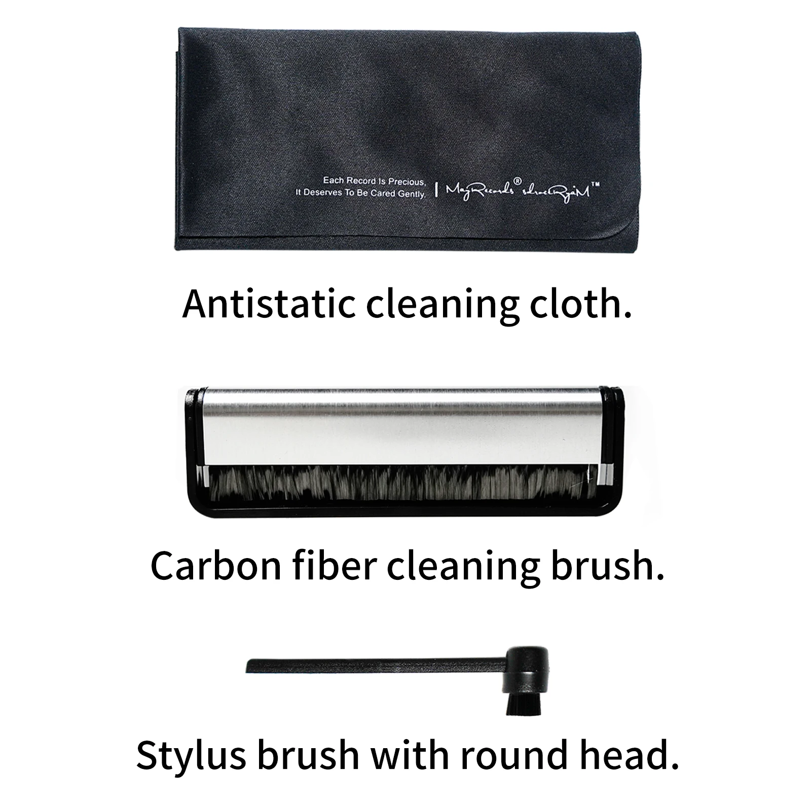 Vinyl Record Holder Cleaner Kit Anti-static Carbon Fiber Brush Cleaning Cloth Dust Remover for LP Player Phonograph Cleaning